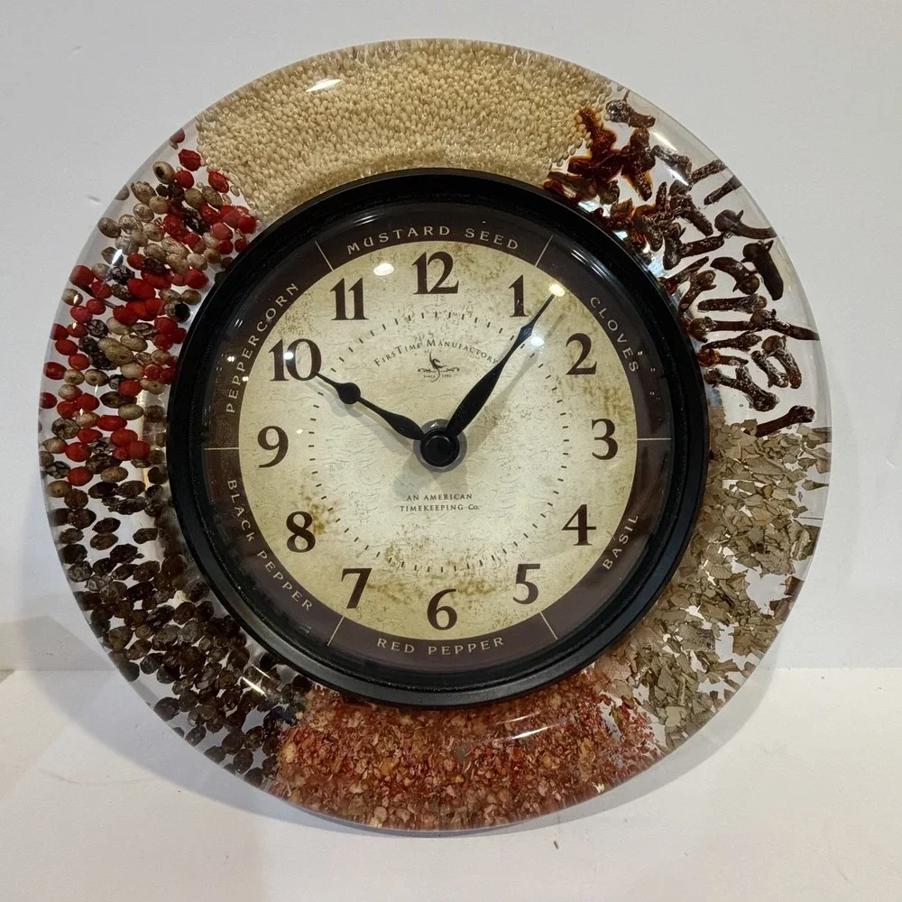 VTG MCM Resin Spice Wall Clock Lucite Retro Kitchen Decor